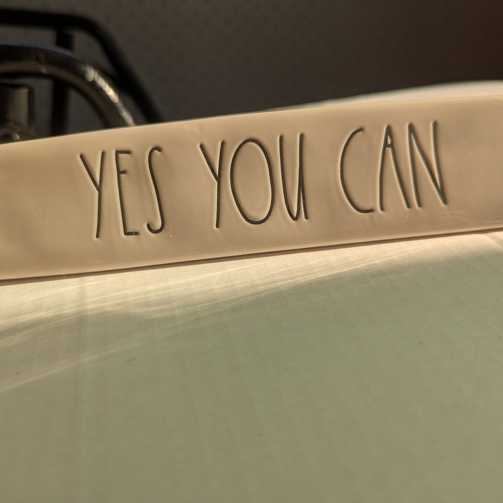 Rae Dunn Motivational Beige Desk Sign " Yes You Can" Ceramic Vintage Artsians